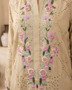Yellow Silk Hand Embroidered Long Shirt Set