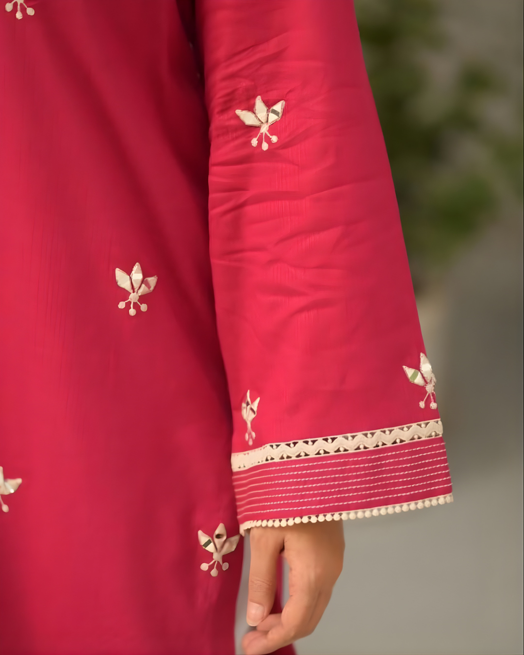 Fuchsia Mirror Work Cotton Lawn Kurta