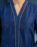 Navy Blue Tissue Silk Booti Embroidered Kurta Set