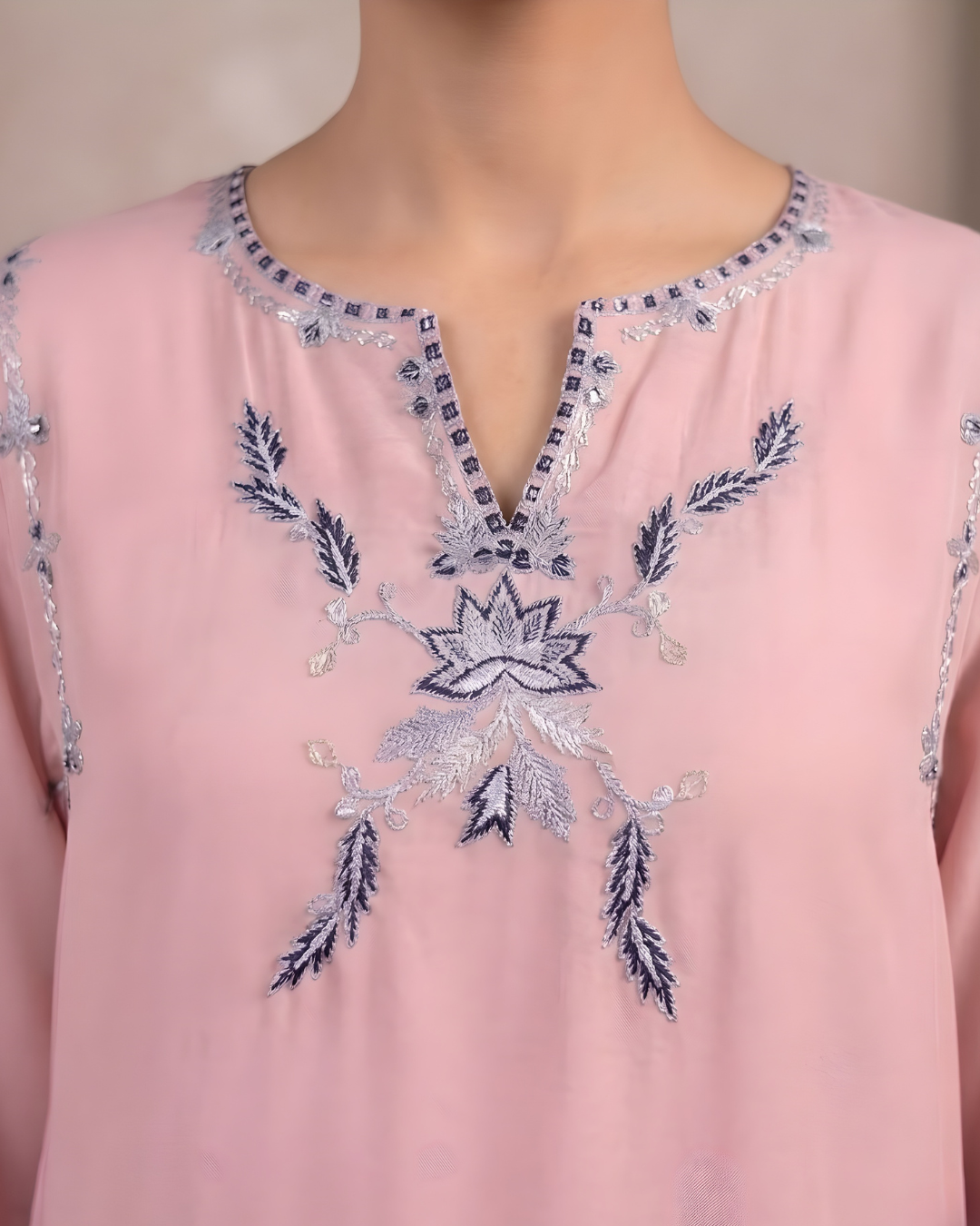 Hand Embroidered Korean Chiffon 3-Piece Suit