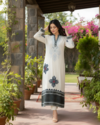 Off White Ajrak Patchwork Mirror Work Loomnet Kurta