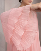 Pink Chiffon Embellished Shoulder Maxi Dress