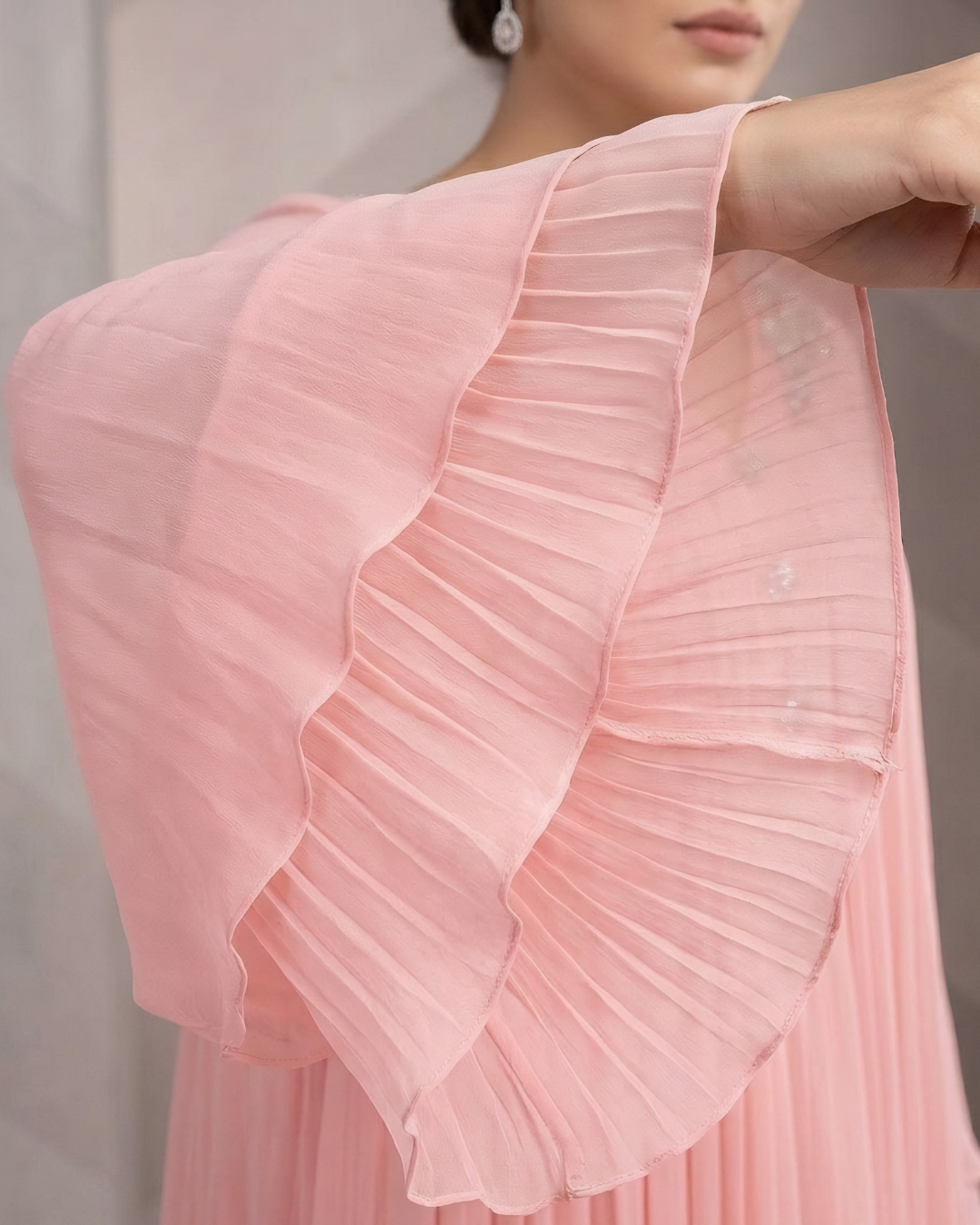 Pink Chiffon Embellished Shoulder Maxi Dress