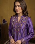 Purple Gold Pink Marori Embroidered Tussel Silk 3-Piece Suit