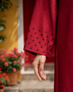 Red Tussel Silk Ankar Tanka Embroidered Kurta Set