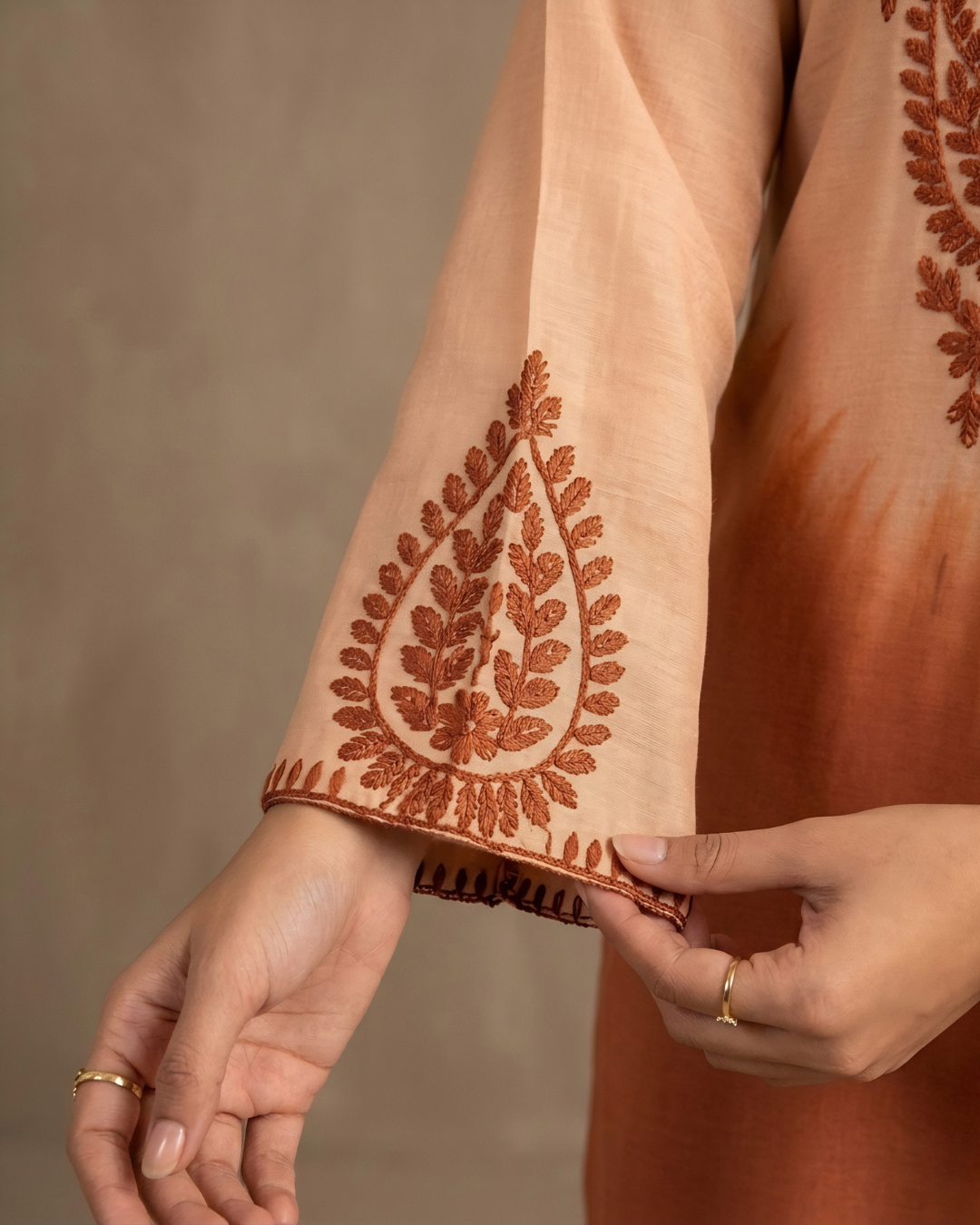 Orange Shaded Loomnet Embroidered Kurta