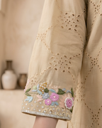 Yellow Silk Hand Embroidered Long Shirt Set