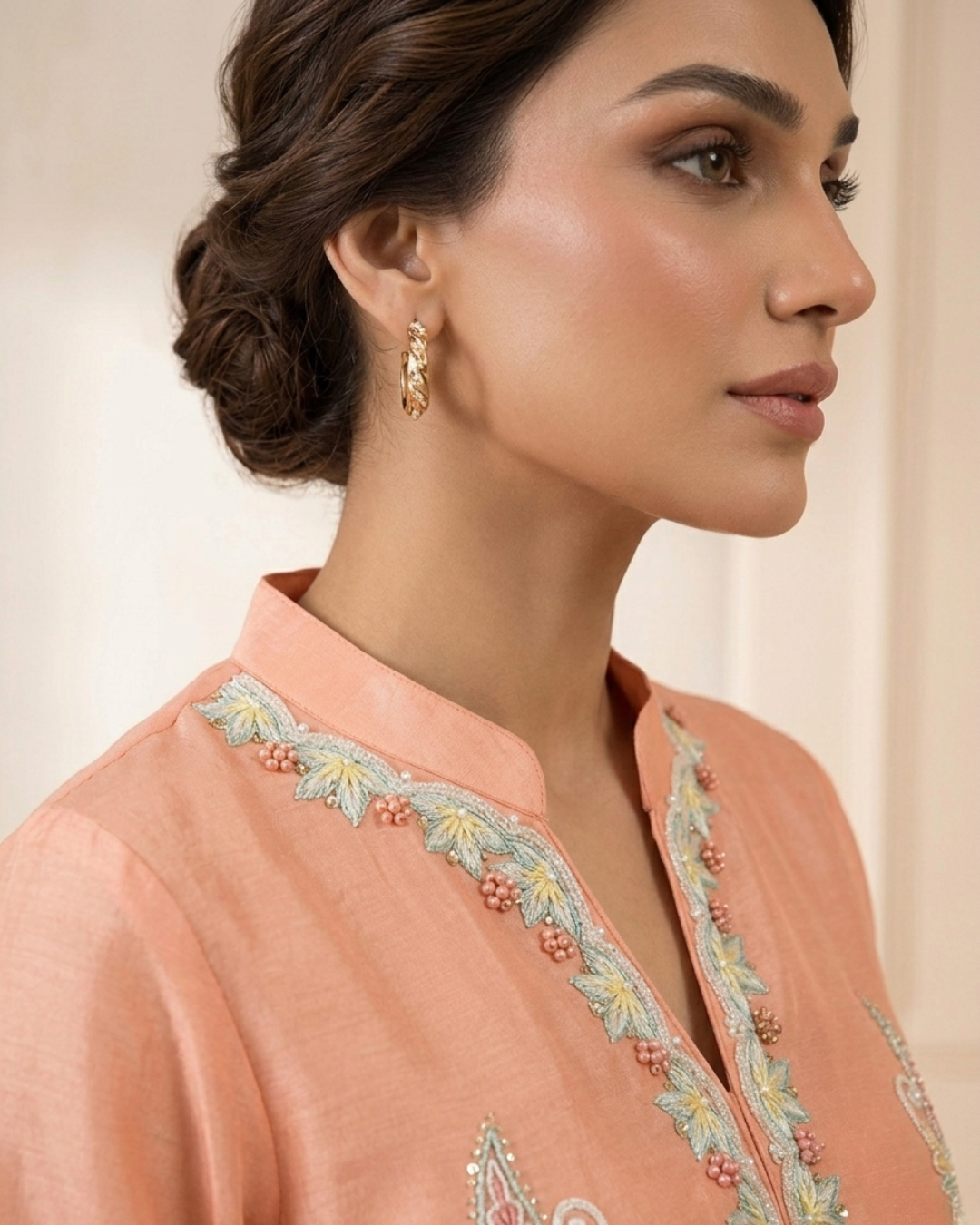 Peach Arri Embroidered Scalloped Hem Loomnet Kurta