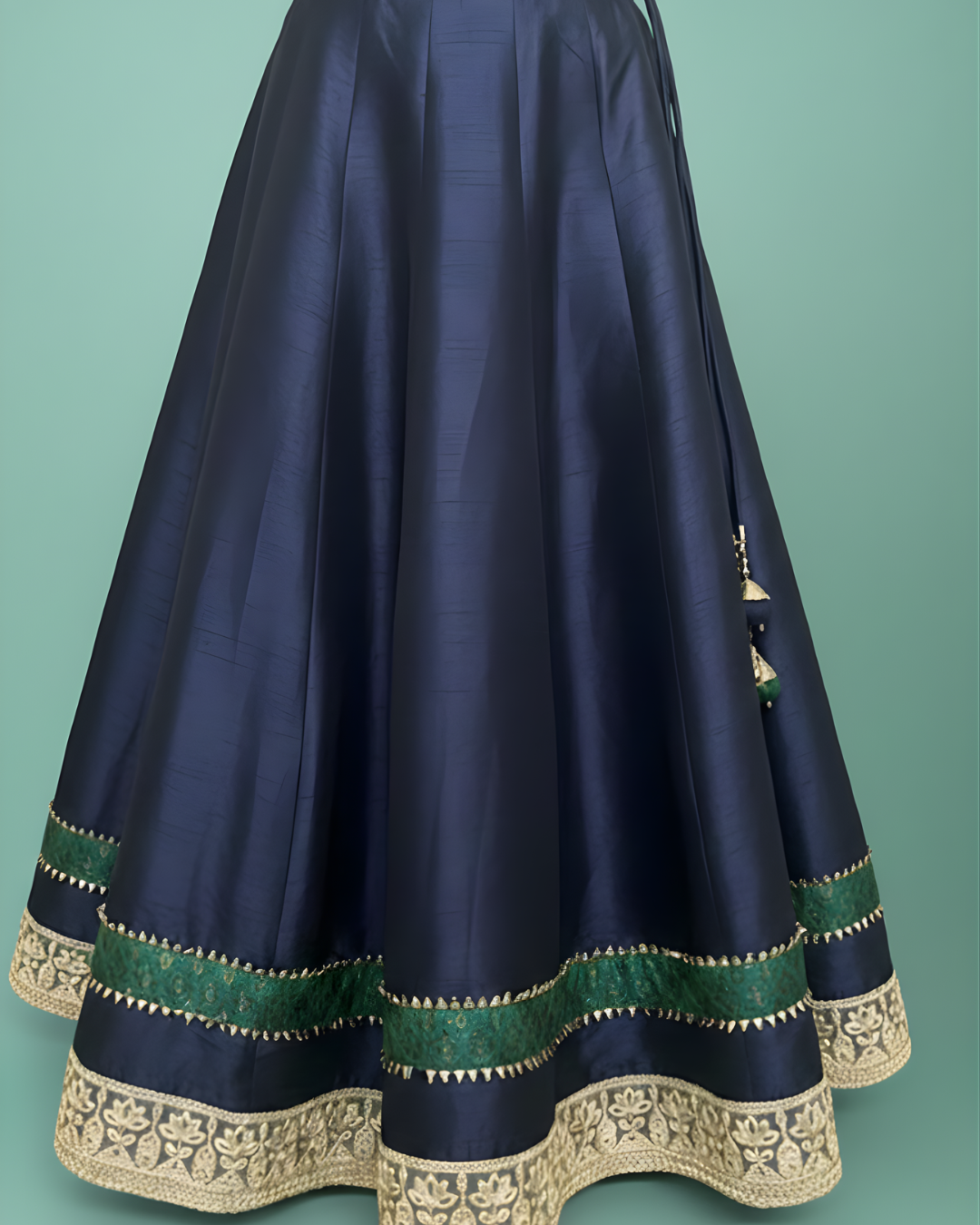 Green & Navy Jamawar Lehenga Choli with Organza Dupatta