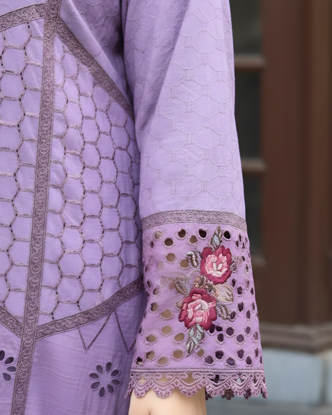Lilac Schiffli Cutwork Chicken Lawn 2-Piece Kurta Set