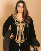 Black Velvet 3-Piece Embroidered Suit with Organza Dupatta