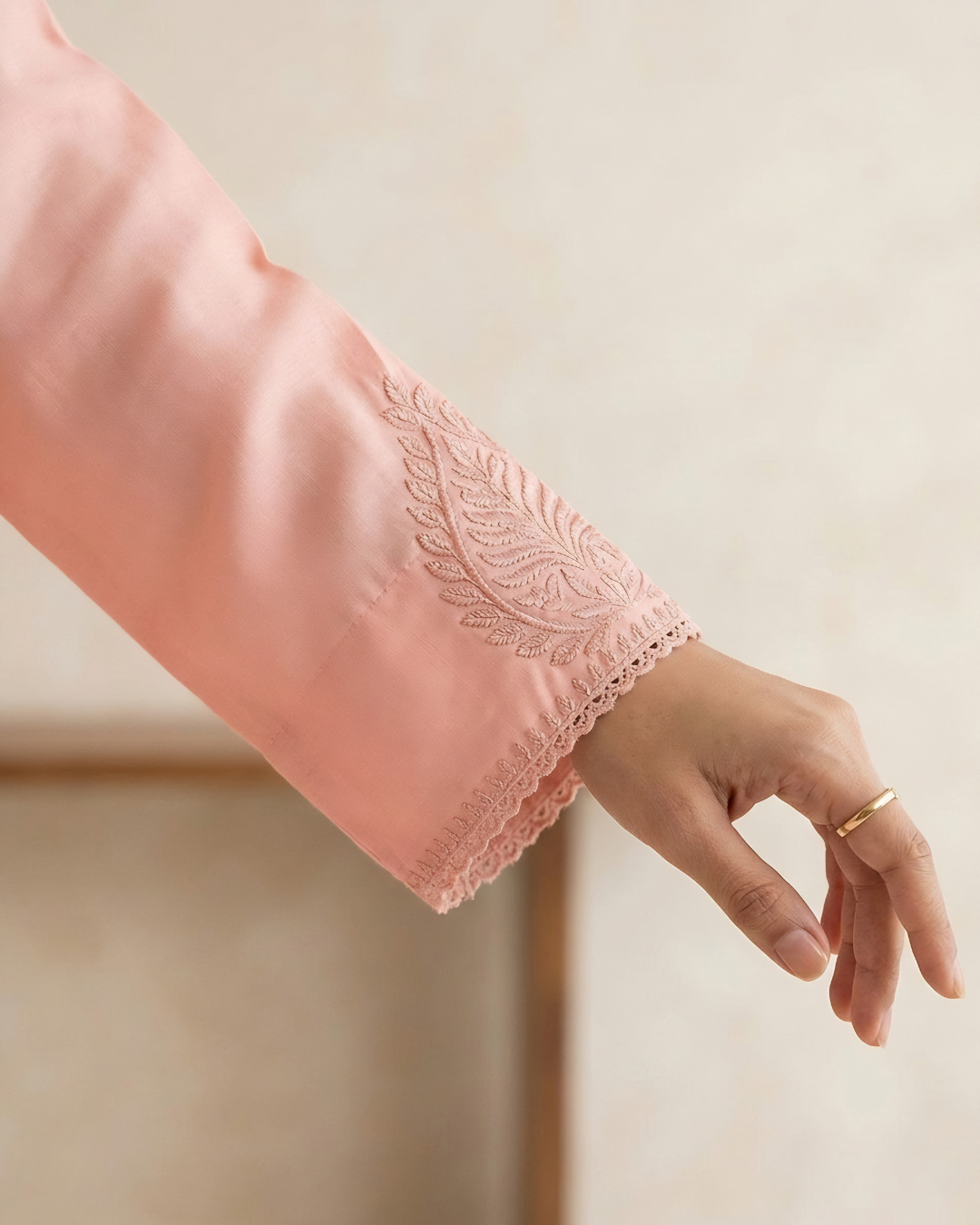 Pink and White Shaded Loomnet Embroidered Kurta