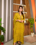 Mustard  Print Silk Kaftan