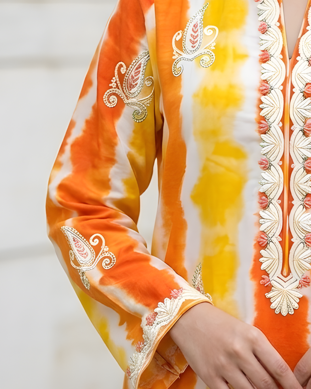 Tie-Dye Sequin Embroidered Loomnet Kurta – Orange & Yellow
