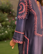 Purple Geometric Resham Embroidered Loomnet 3-Piece Set