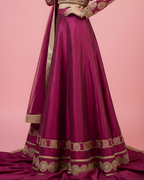 Pink Jamawar Lehenga Choli with Gold Medallion