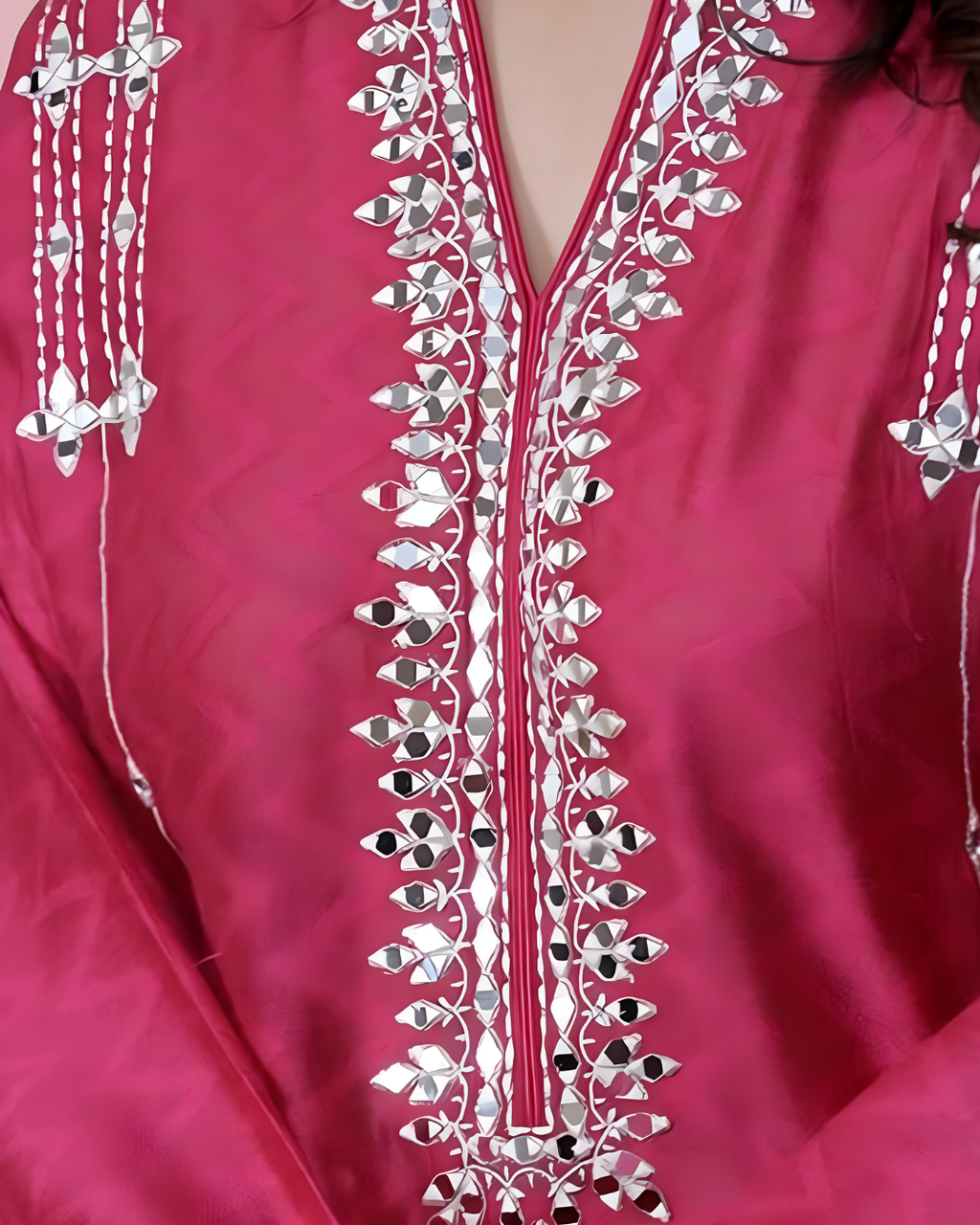 Mulberry Pink Mirror Work Loomnet Kurta Set