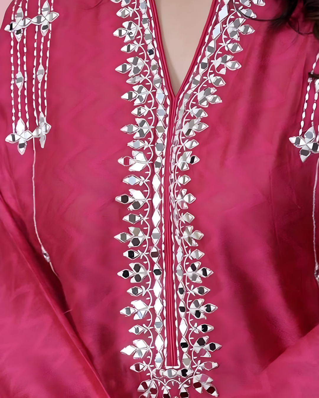 Mulberry Pink Mirror Work Loomnet Kurta Set