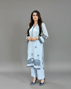 Ice Blue Laser Cut Silk Lawn Kurta Set