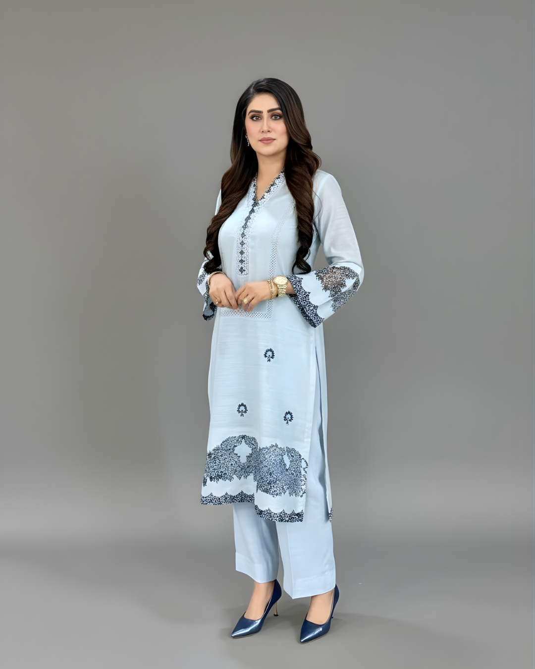 Ice Blue Laser Cut Silk Lawn Kurta Set