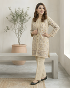 Fawn Kantha Printed Loomnet Jacket & Trouser Set