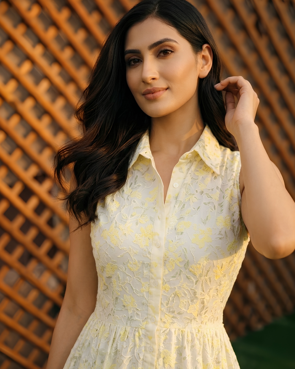 Yellow Floral Printed Lawn Dress
