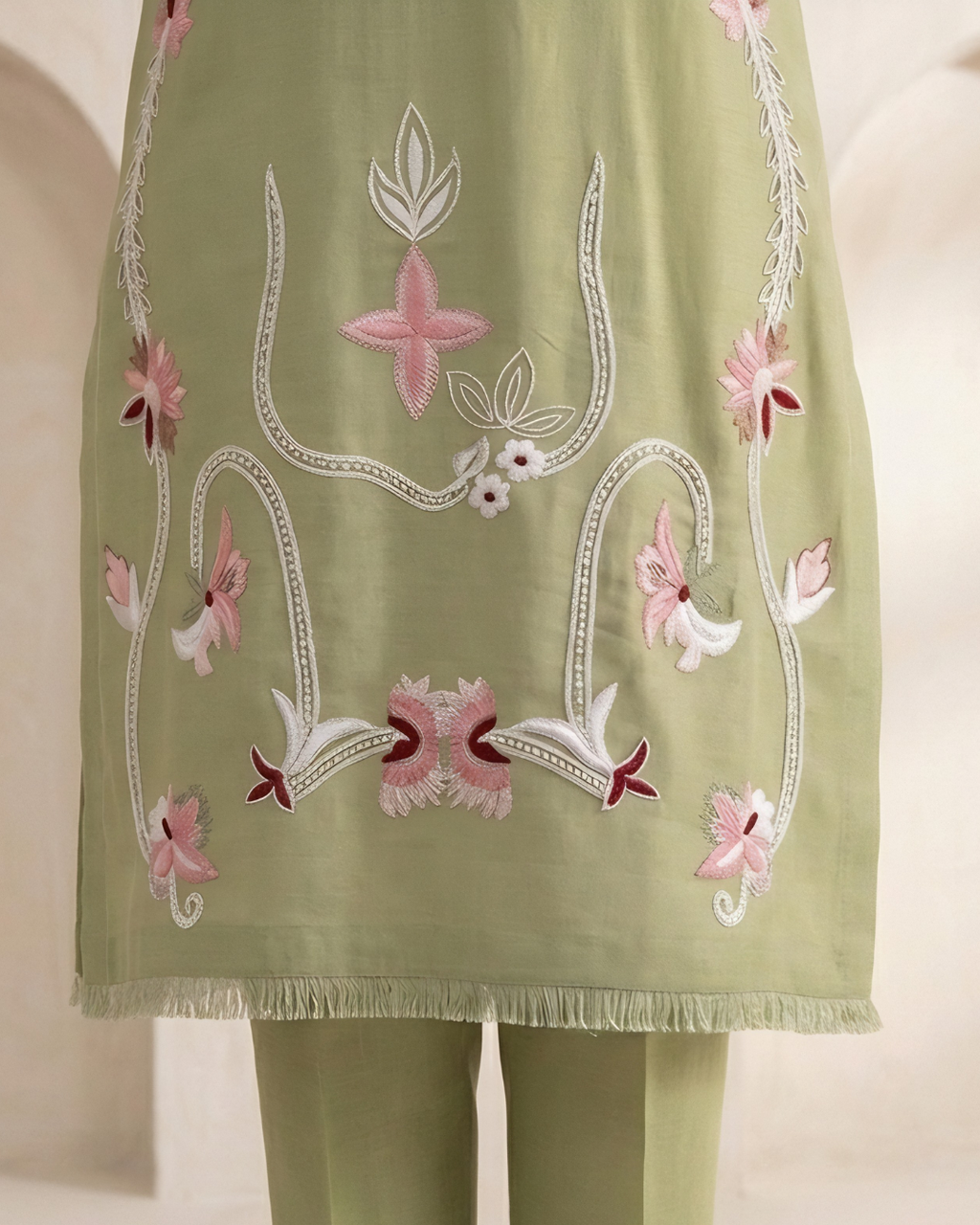 Green Arri Floral Embroidered Silk Lawn Kurta Set