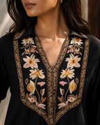 Black Floral Yoke Hand Embroidered Loomnet Kurta Set