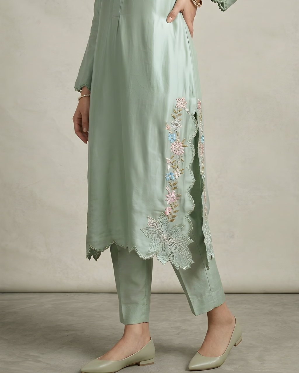 Teal Sheesha Silk 3-Piece Embroidered Suit