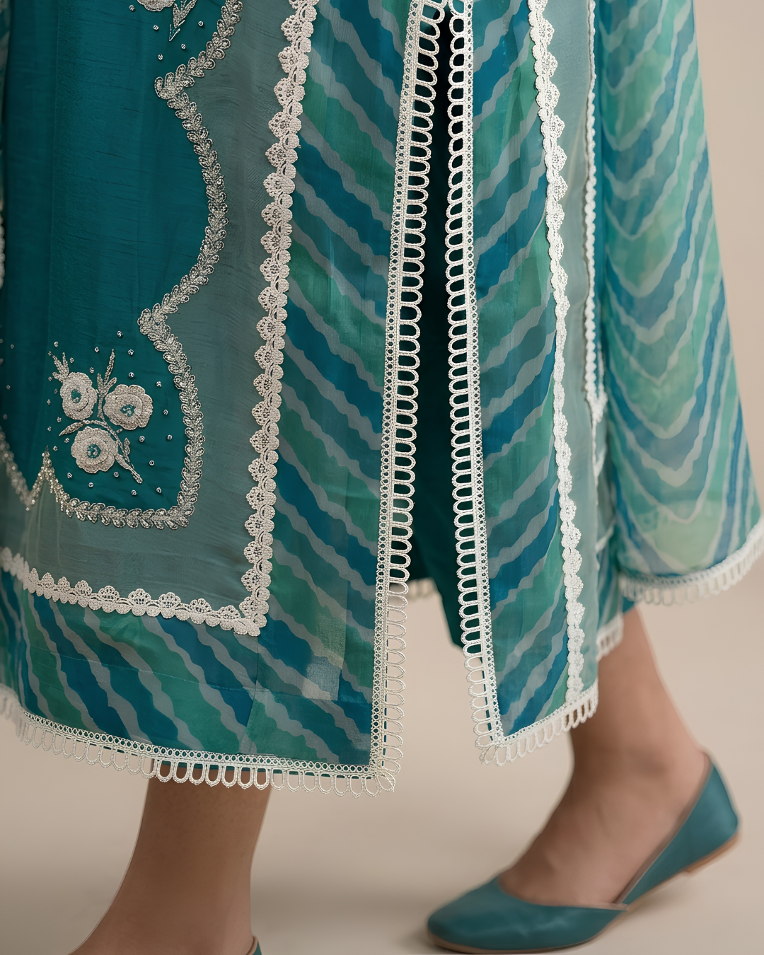 Blue Tussal Silk Embroidered Kurta Set