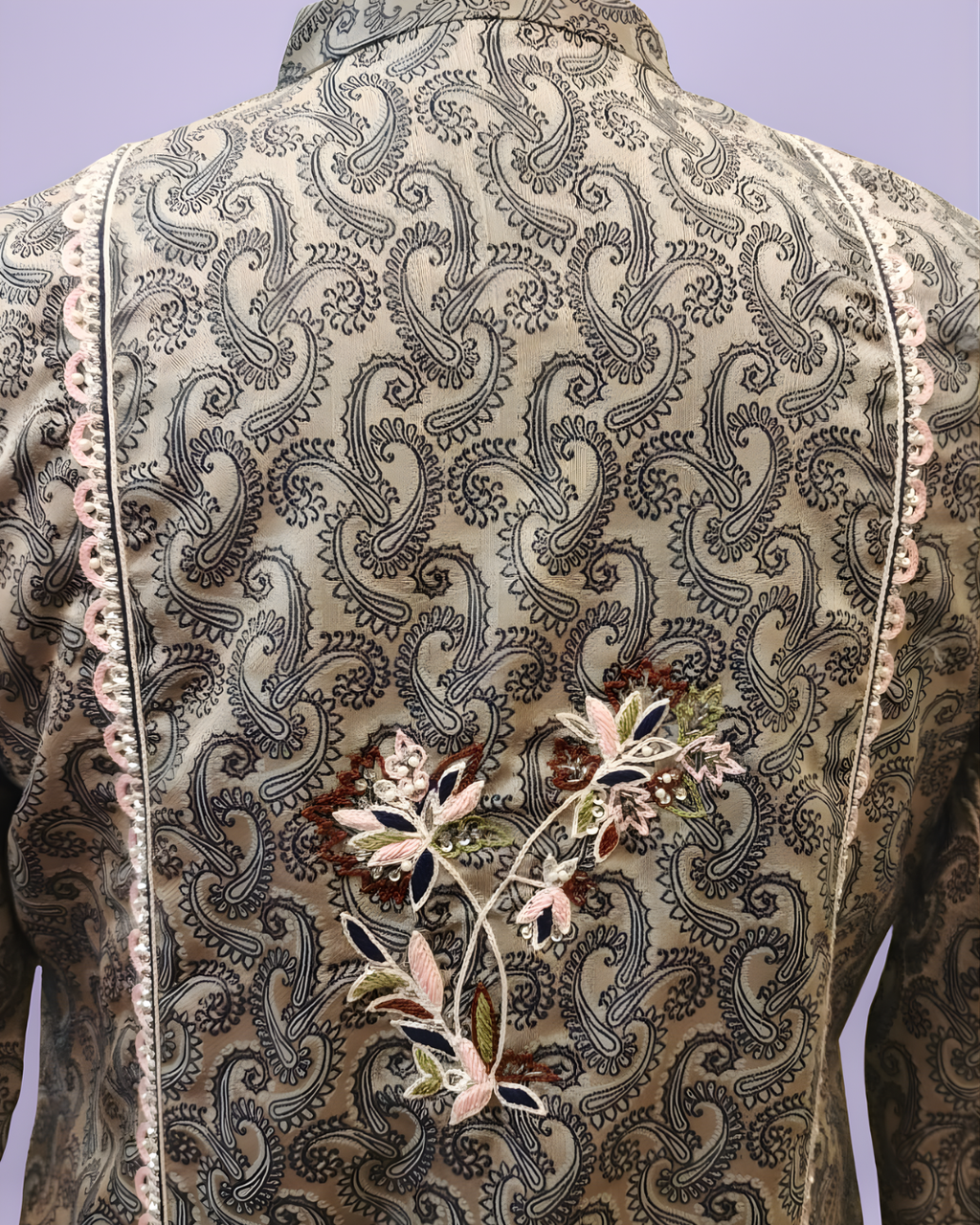Navy Blue Paisley Print Embroidered Loomnet Kurta