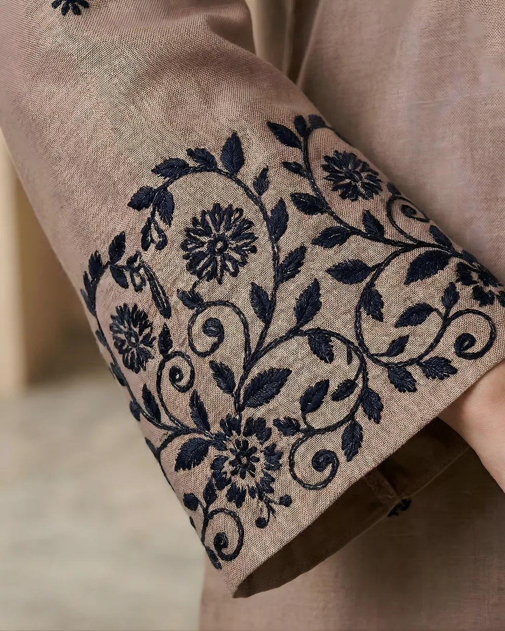 Coffee Brown Block Print Floral Jaal Loomnet Kurta