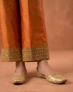 Orange Sleeveless Gold Tilla Embroidered Loomnet Kurta Set