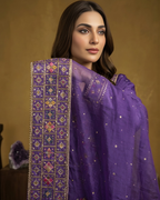 Purple Gold Pink Marori Embroidered Tussel Silk 3-Piece Suit