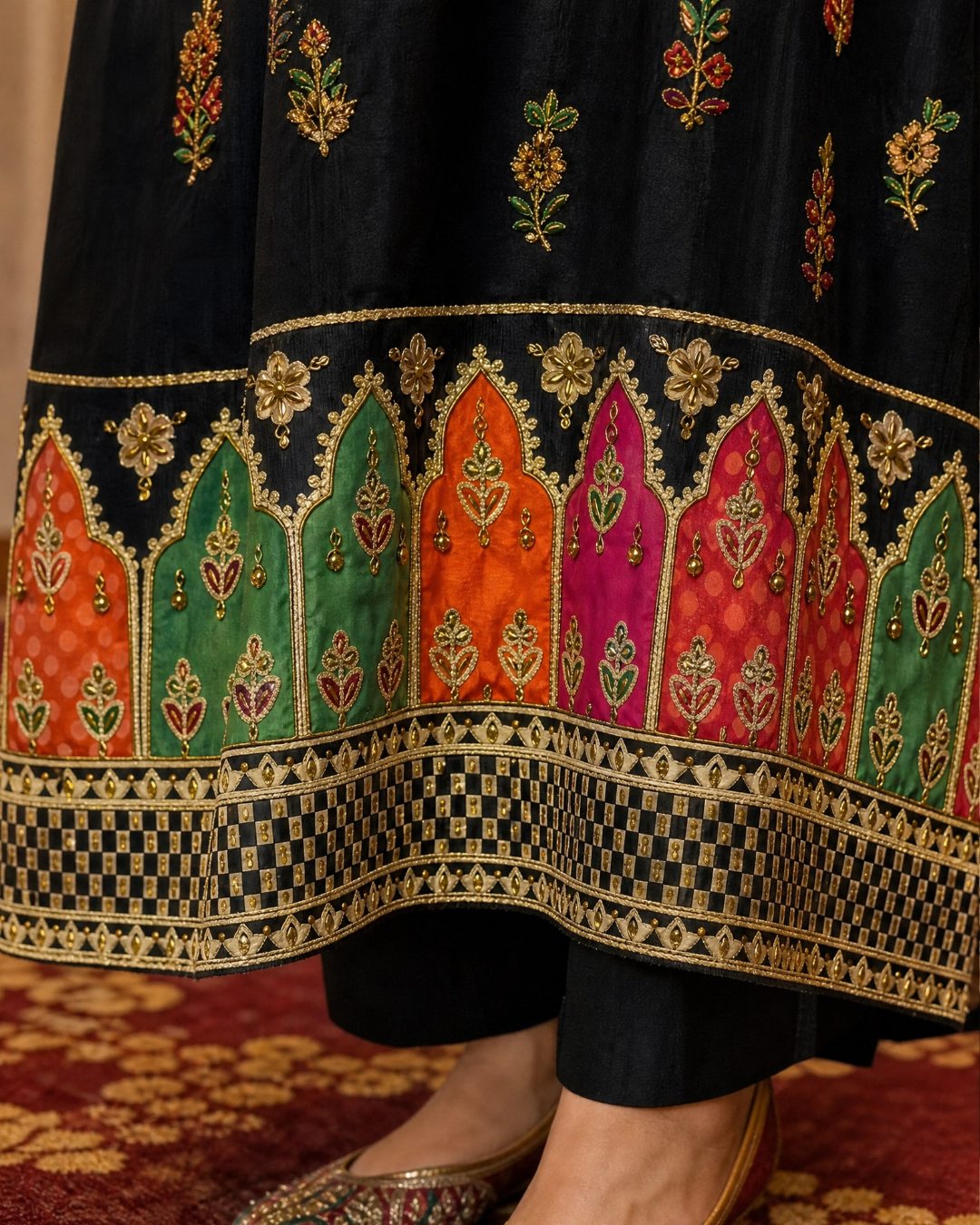 Black 2-Piece Loomnet Kurta Set with Digital Print Border