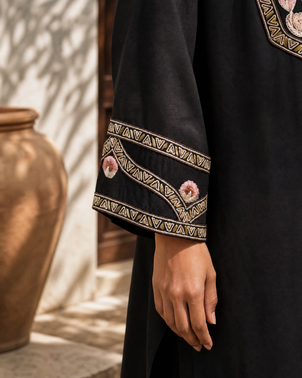 Black Floral Yoke Hand Embroidered Loomnet Kurta Set