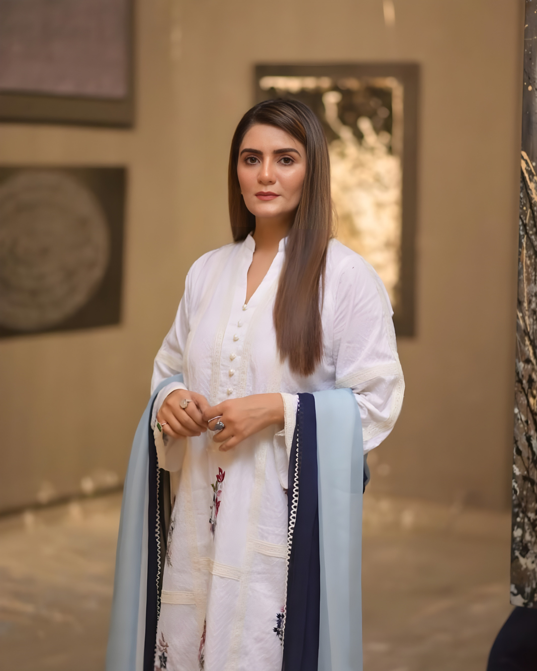 White Chikankari Multicolour Floral Embroidered Kurta