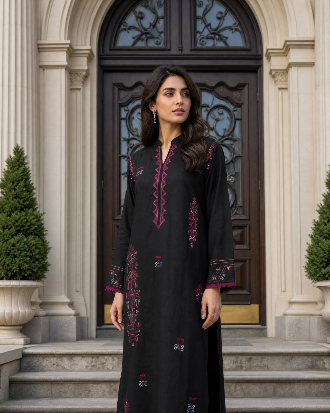 Black Patchwork Loomnet Kurta