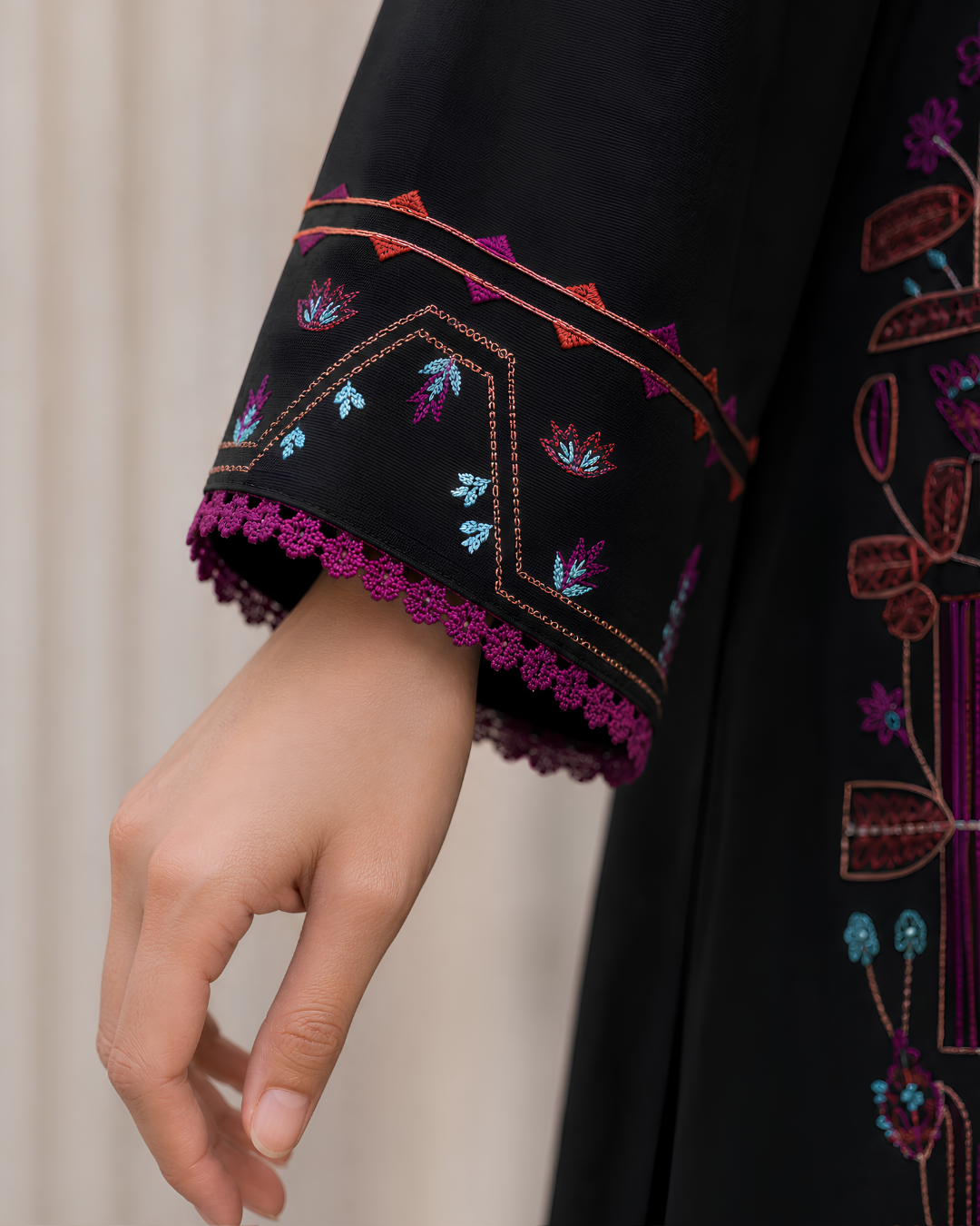 Black Patchwork Loomnet Kurta