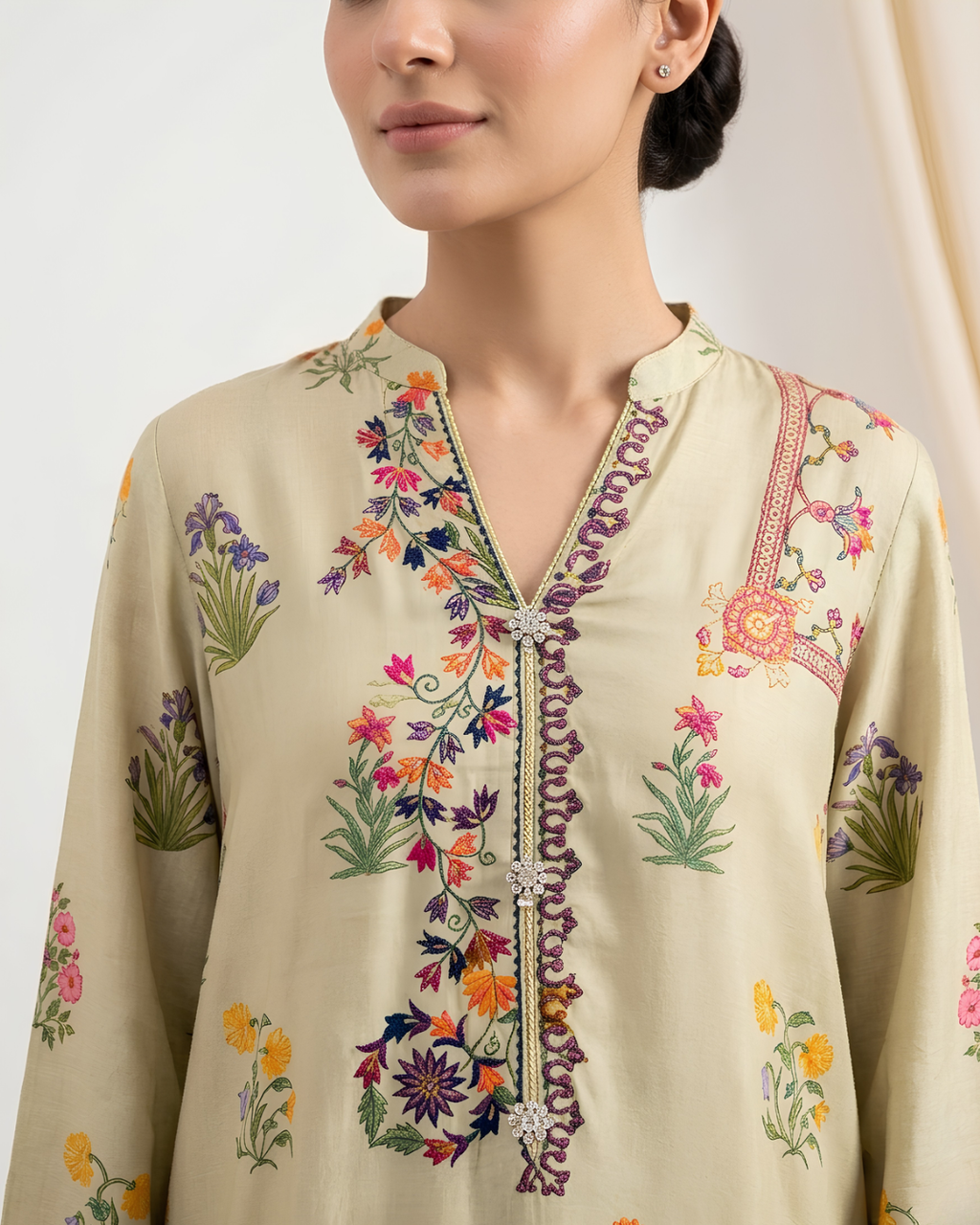 Olive Green Digital Print Loomnet Kurta