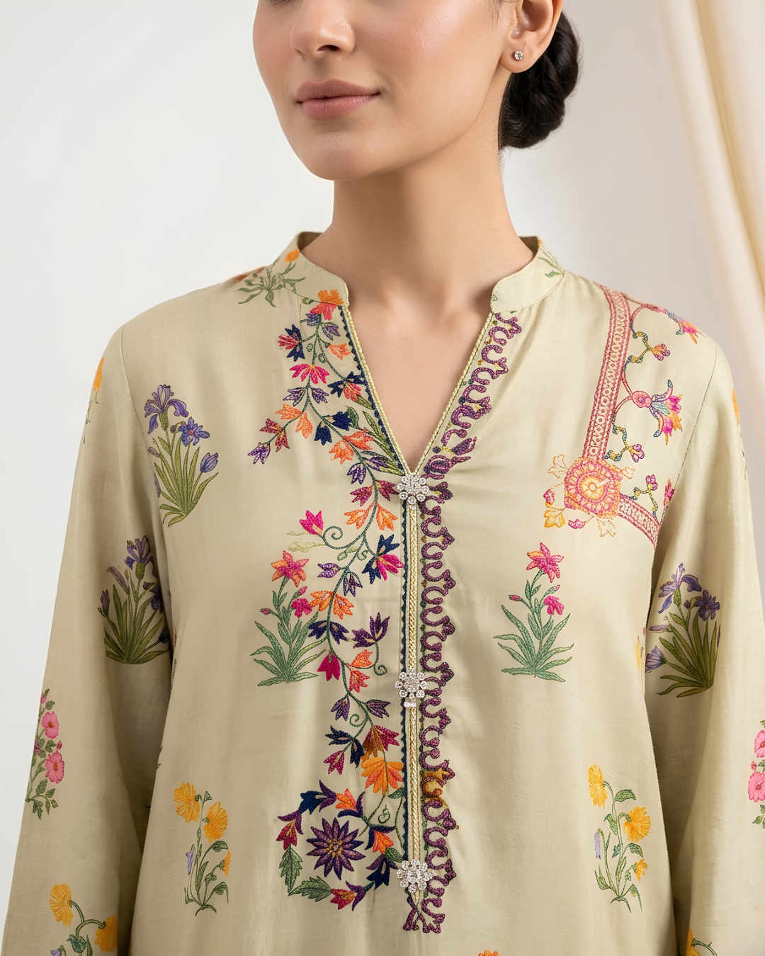 Olive Green Digital Print Loomnet Kurta