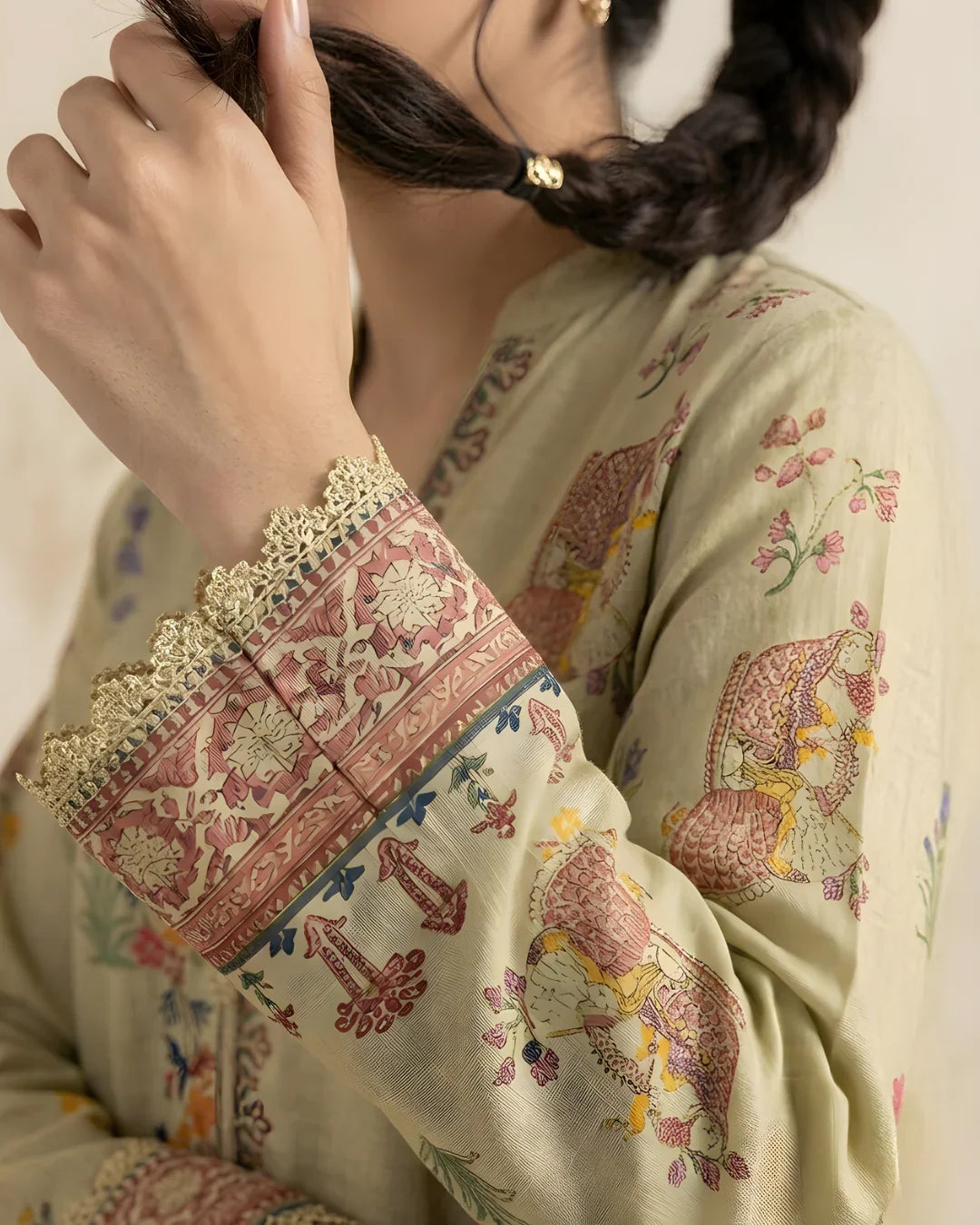 Olive Green Digital Print Loomnet Kurta