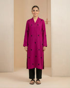 Fuchsia Geometric Patchwork Loomnet Kurta Set