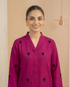 Fuchsia Geometric Patchwork Loomnet Kurta Set