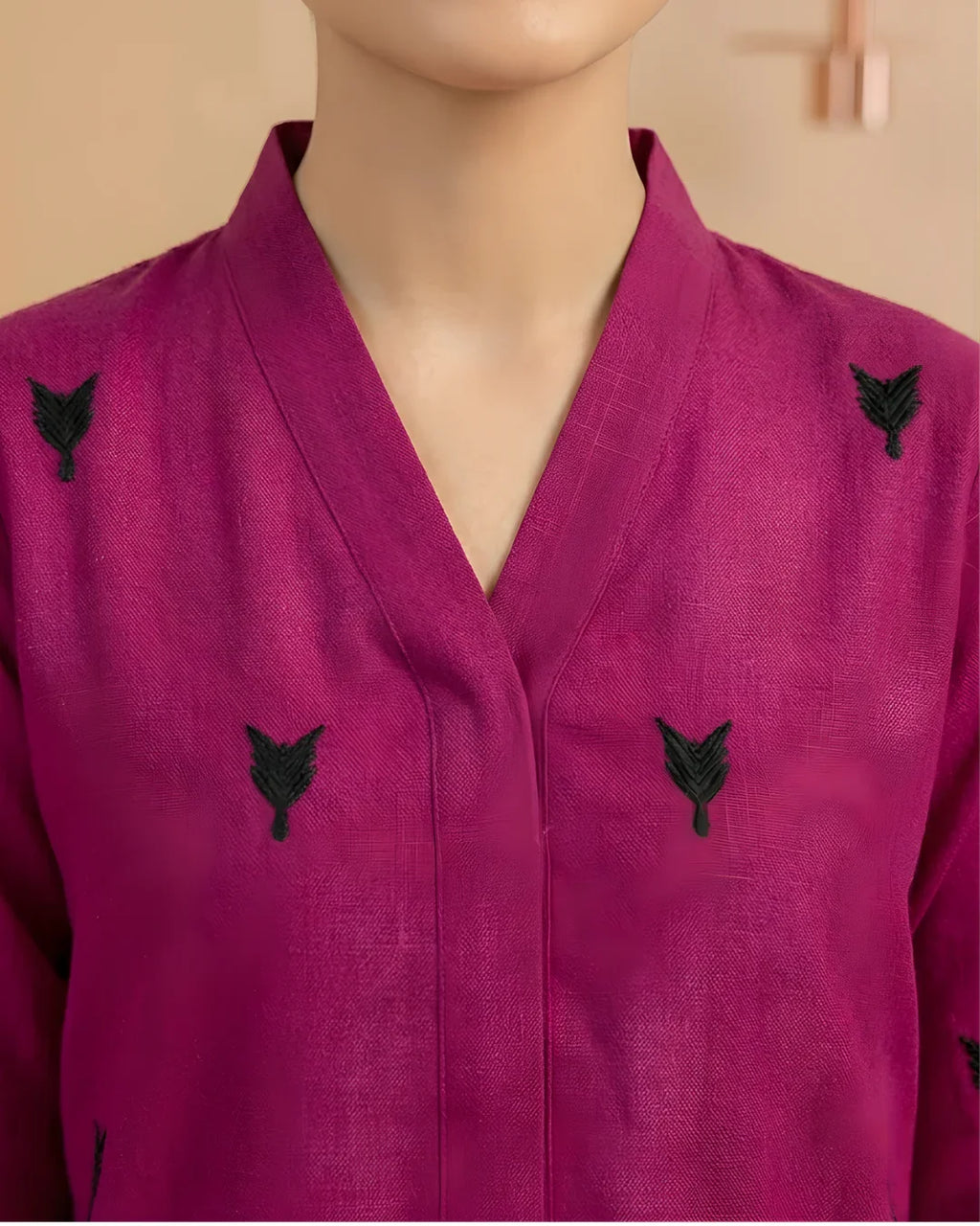 Fuchsia Geometric Patchwork Loomnet Kurta Set