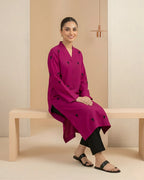 Fuchsia Geometric Patchwork Loomnet Kurta Set
