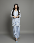 Sky Blue Arri Work Loomnet Short Kurta & Tulip Trouser Set