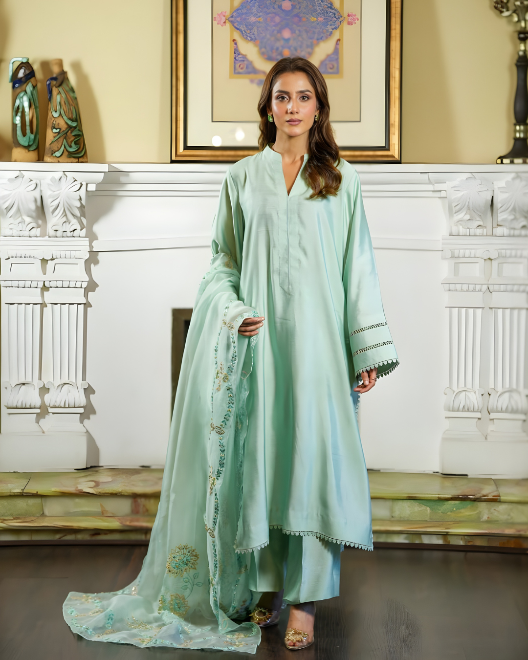 Light Teal Crochet Lace Loomnet 3-Piece Suit