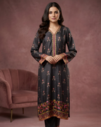 Charcoal Black Silk 3-Piece Suit with Gold Dabka & Digital Border