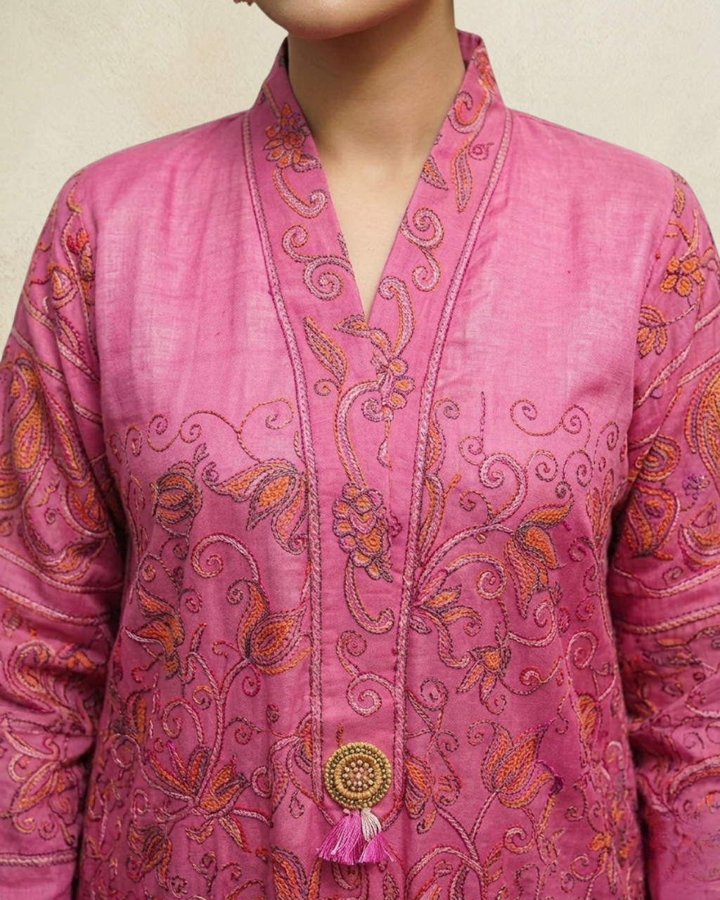 Pink Silk Lawn Kanta Embroidered Kurta